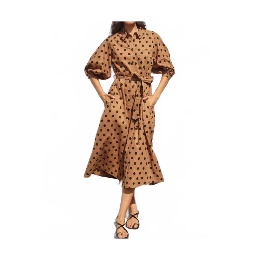 NEW DRESS FORUM polka dot longline midi dress in taupe